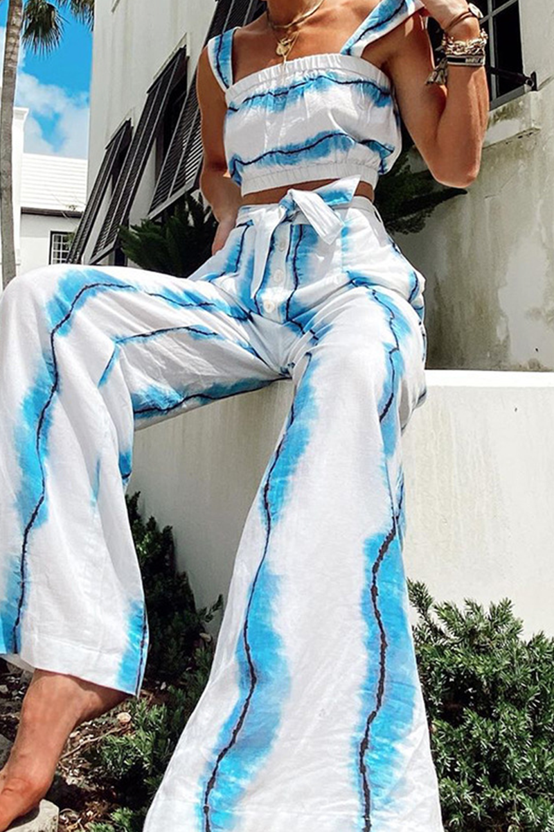 Print Split Joint Square Collar Sleeveless Two Pieces