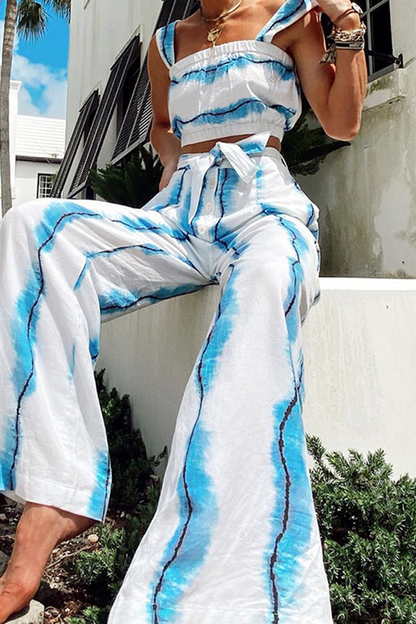 Print Split Joint Square Collar Sleeveless Two Pieces