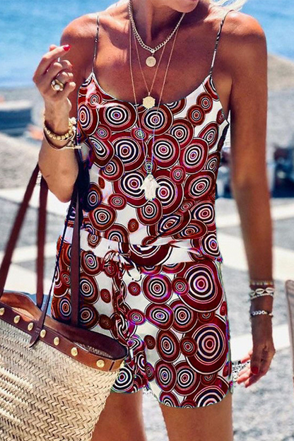 Print Split Joint Spaghetti Strap Sleeveless Two Pieces