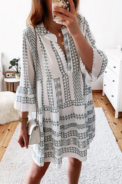 Print Split Joint V Neck Cake Skirt Dresses