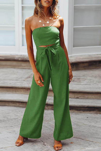 Patchwork Strapless Straight Jumpsuits(4 Colors)