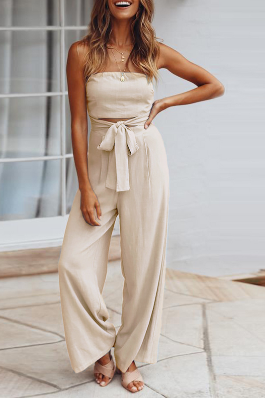 Patchwork Strapless Straight Jumpsuits(4 Colors)
