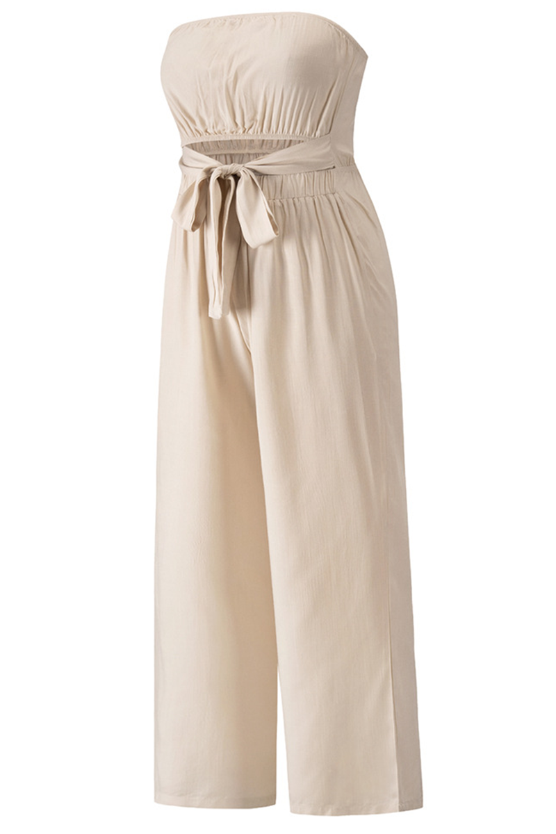 Patchwork Strapless Straight Jumpsuits(4 Colors)