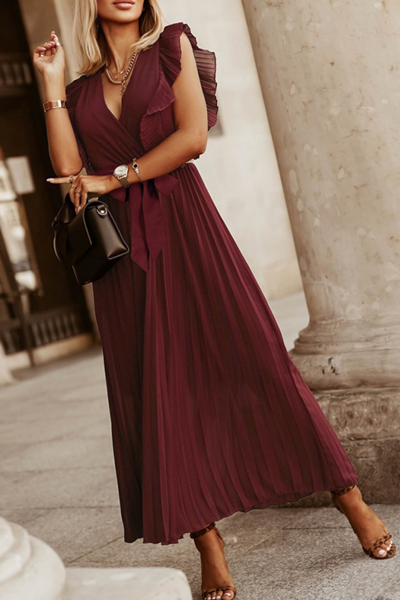 Split Joint V Neck Cake Skirt Dresses(6 Colors)