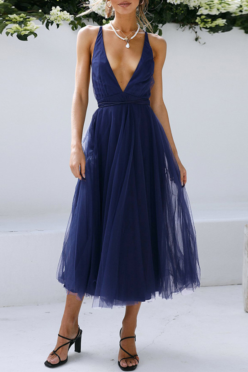 Mesh V Neck Cake Skirt Dresses(4 Colors)