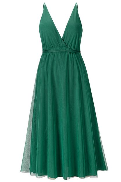 Mesh V Neck Cake Skirt Dresses(4 Colors)