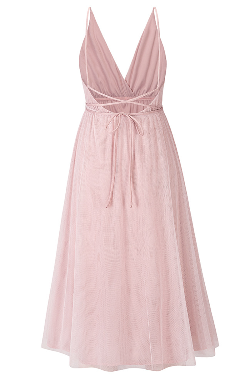 Mesh V Neck Cake Skirt Dresses(4 Colors)