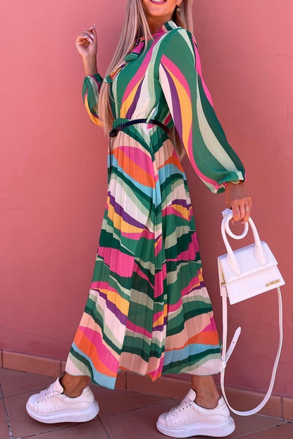 Print Split Joint Half a Turtleneck Waist Skirt Dresses
