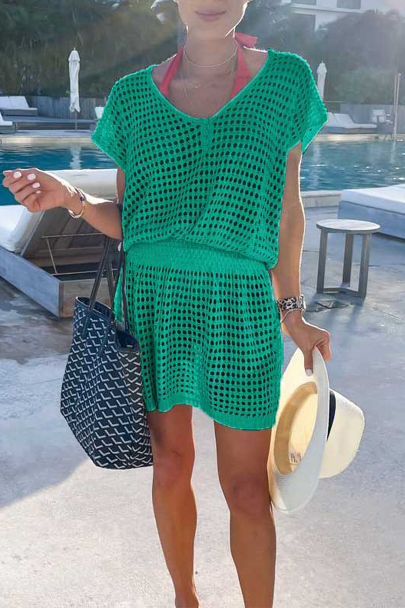 Mesh V Neck Waist Skirt Dresses(5 Colors)