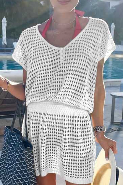 Mesh V Neck Waist Skirt Dresses(5 Colors)