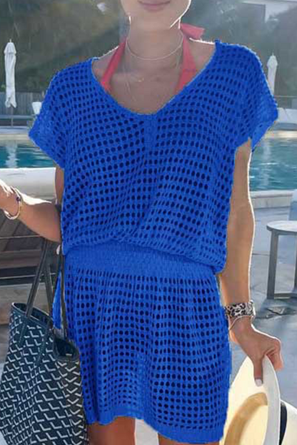 Mesh V Neck Waist Skirt Dresses(5 Colors)