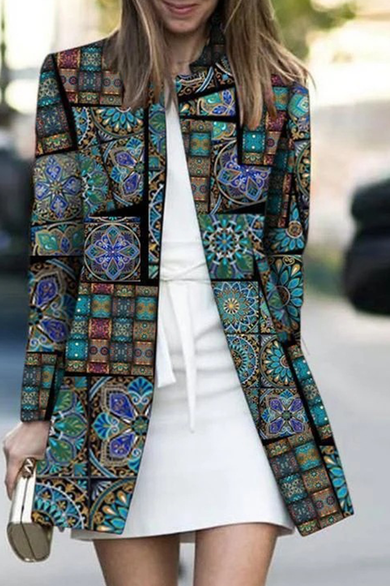 Print Patchwork Cardigan Collar Outerwear