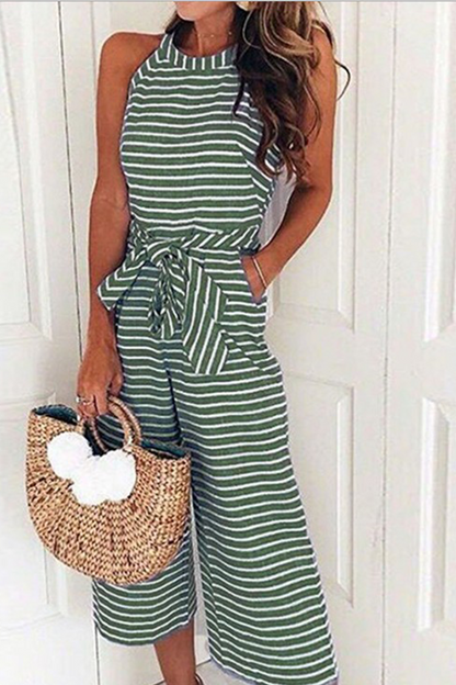 Striped O Neck Loose Jumpsuits(5 Colors)