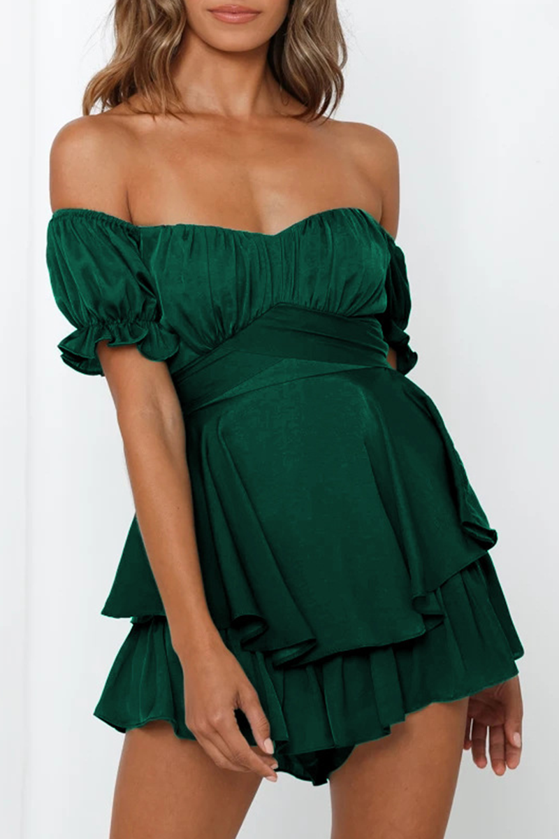 Flounce Off the Shoulder Straight Rompers(9 Colors)