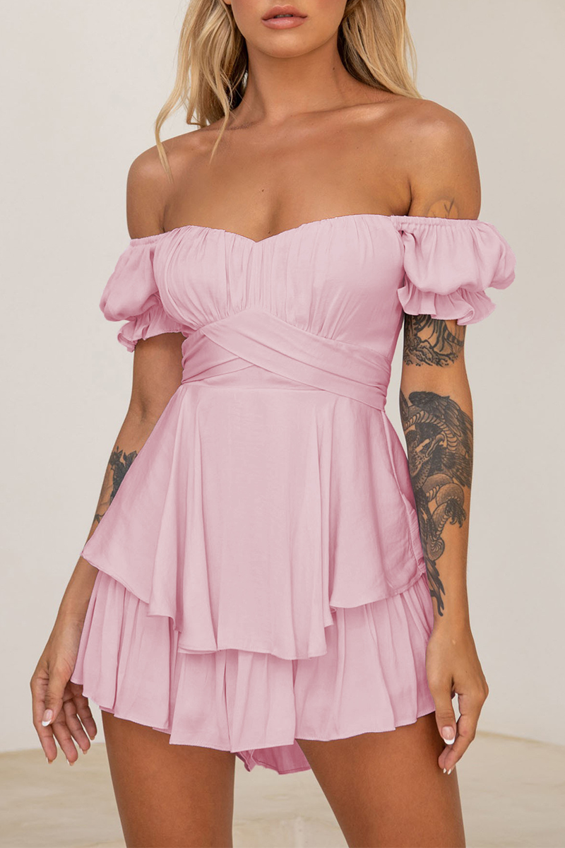 Flounce Off the Shoulder Straight Rompers(9 Colors)