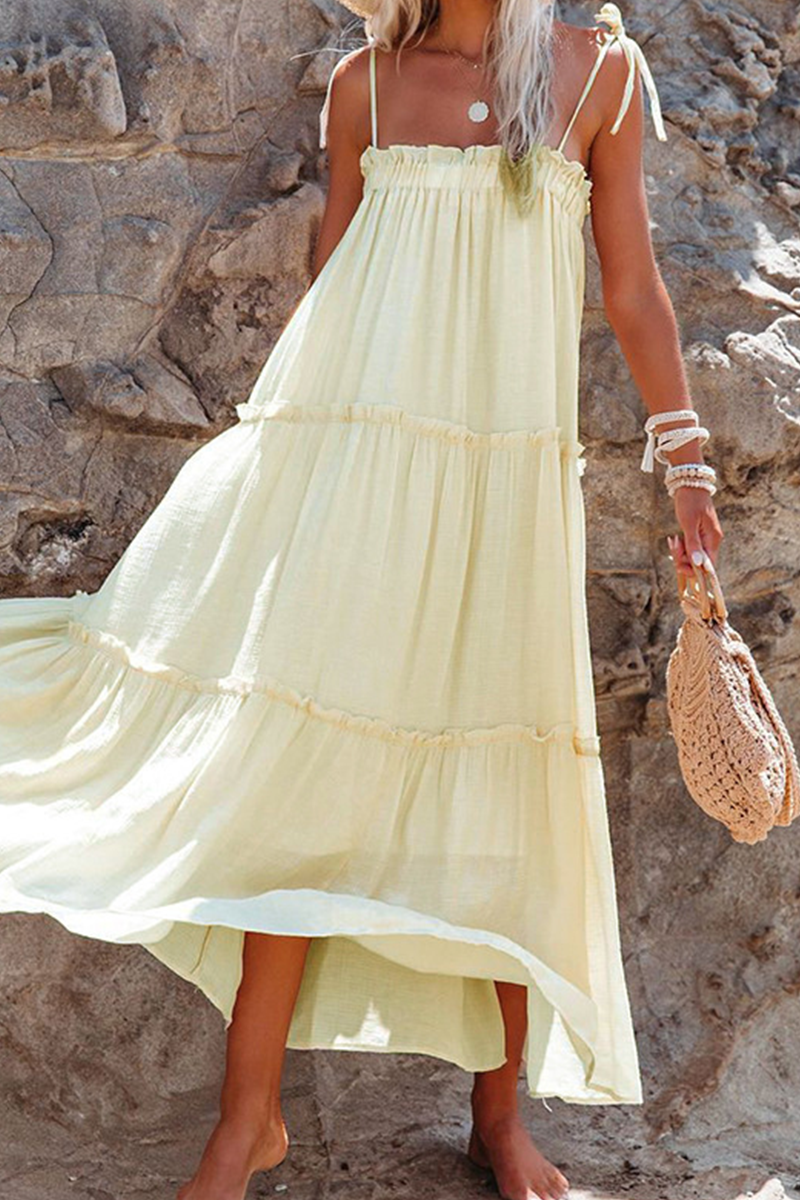 Patchwork Spaghetti Strap Cake Skirt Dresses(3 Colors)
