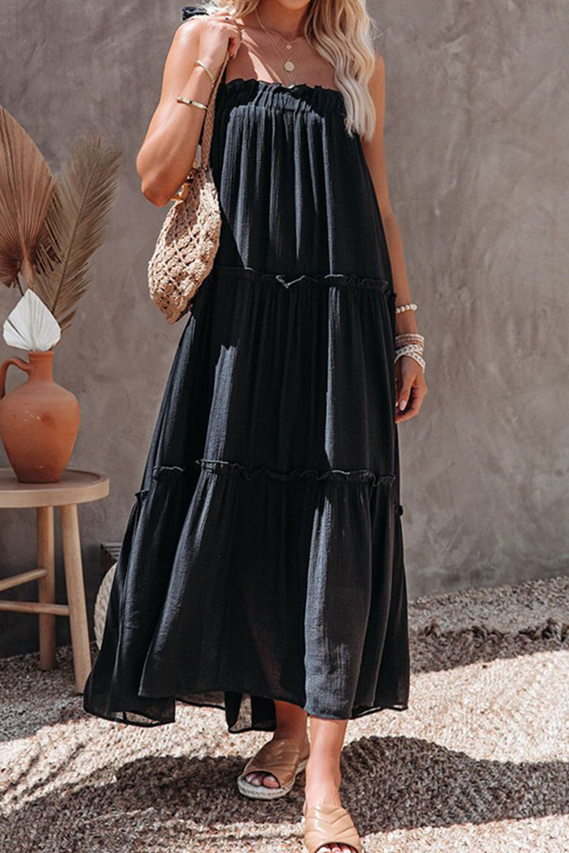 Patchwork Spaghetti Strap Cake Skirt Dresses(3 Colors)