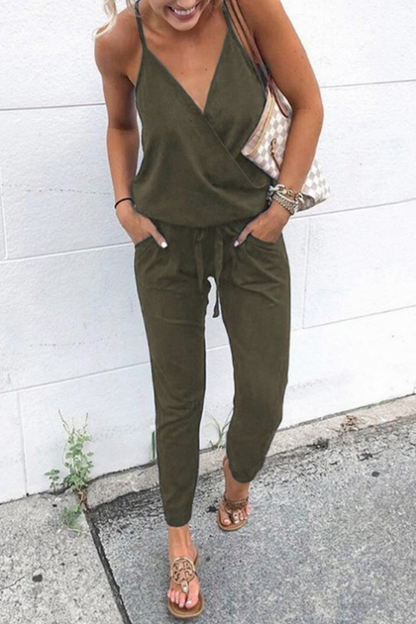 Split Joint Spaghetti Strap Harlan Jumpsuits(5 Colors)
