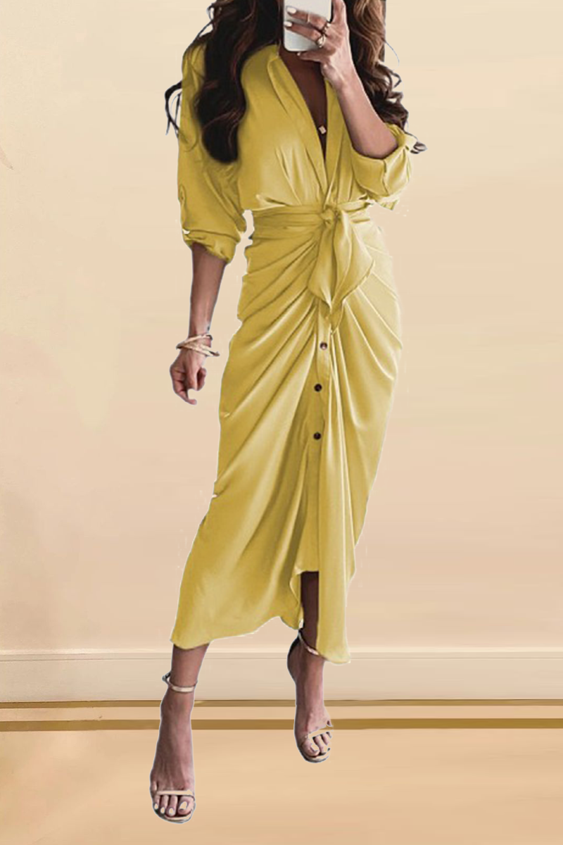Print Patchwork V Neck Waist Skirt Dresses(12 Colors)