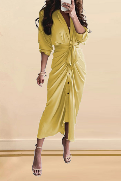 Print Patchwork V Neck Waist Skirt Dresses(12 Colors)