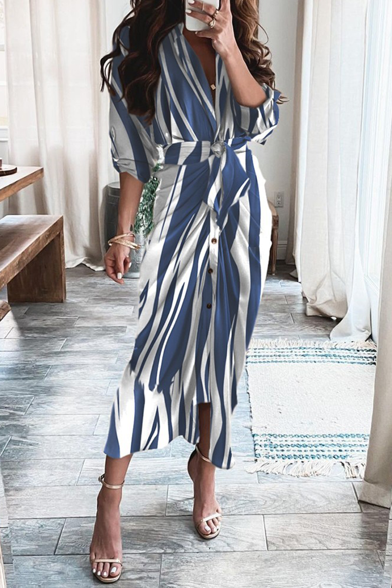 Print Patchwork V Neck Waist Skirt Dresses(12 Colors)