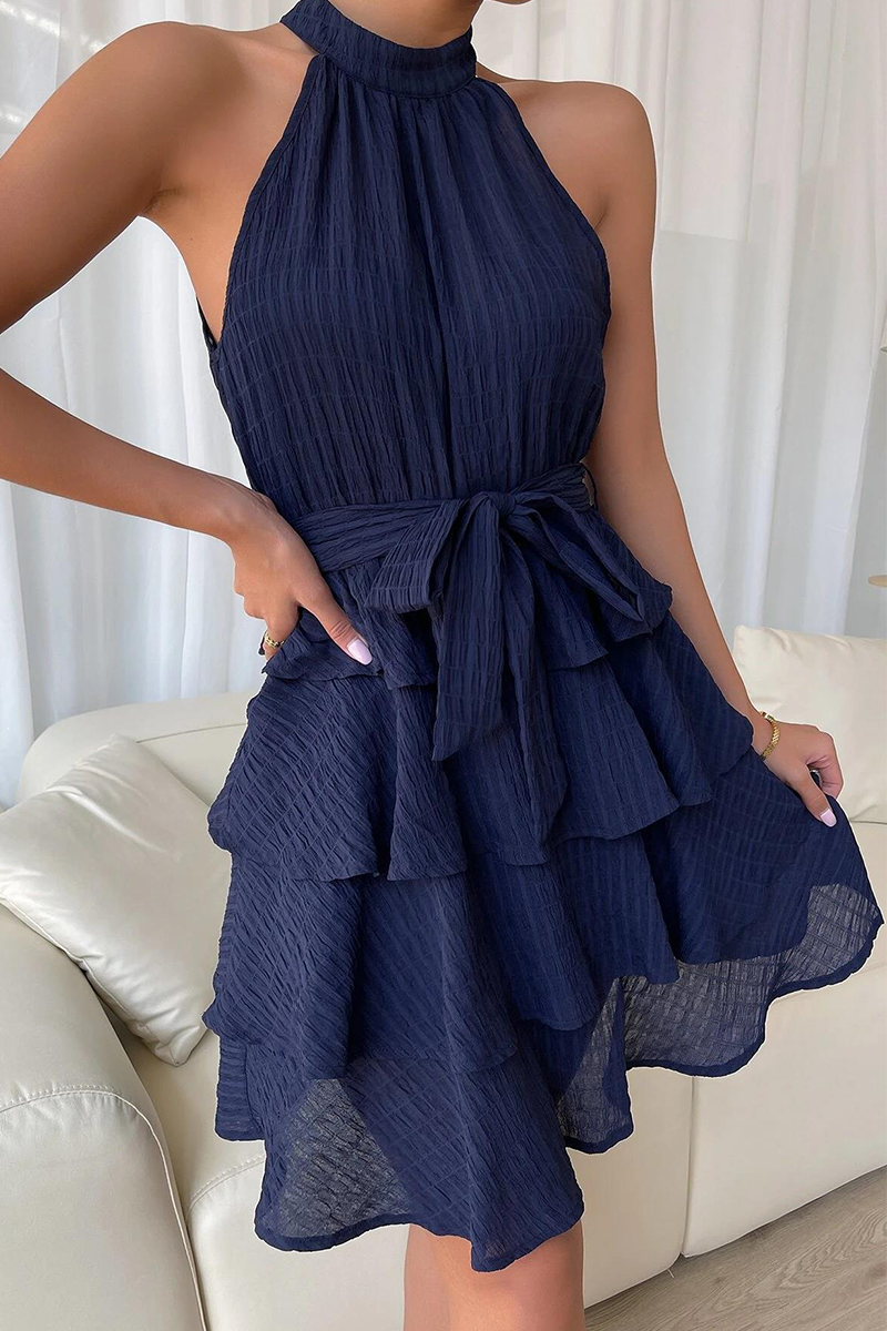 Patchwork Halter Cake Skirt Dresses