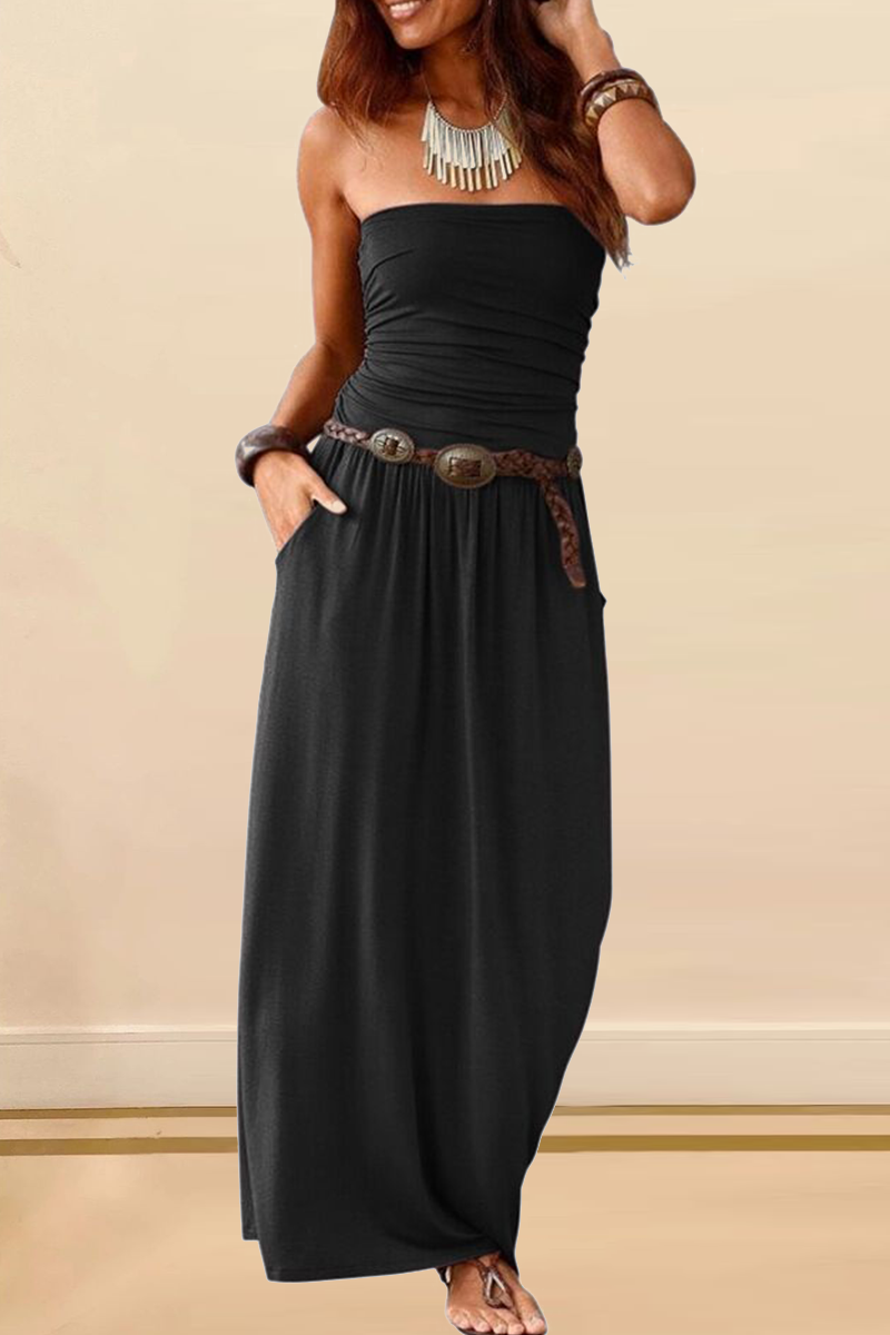 Patchwork Strapless Waist Skirt Dresses(4 Colors)