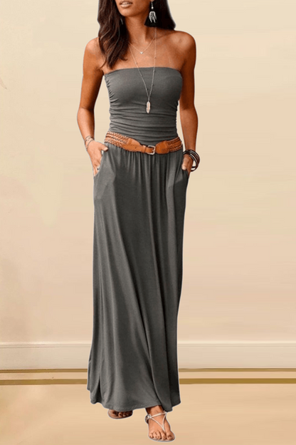 Patchwork Strapless Waist Skirt Dresses(4 Colors)