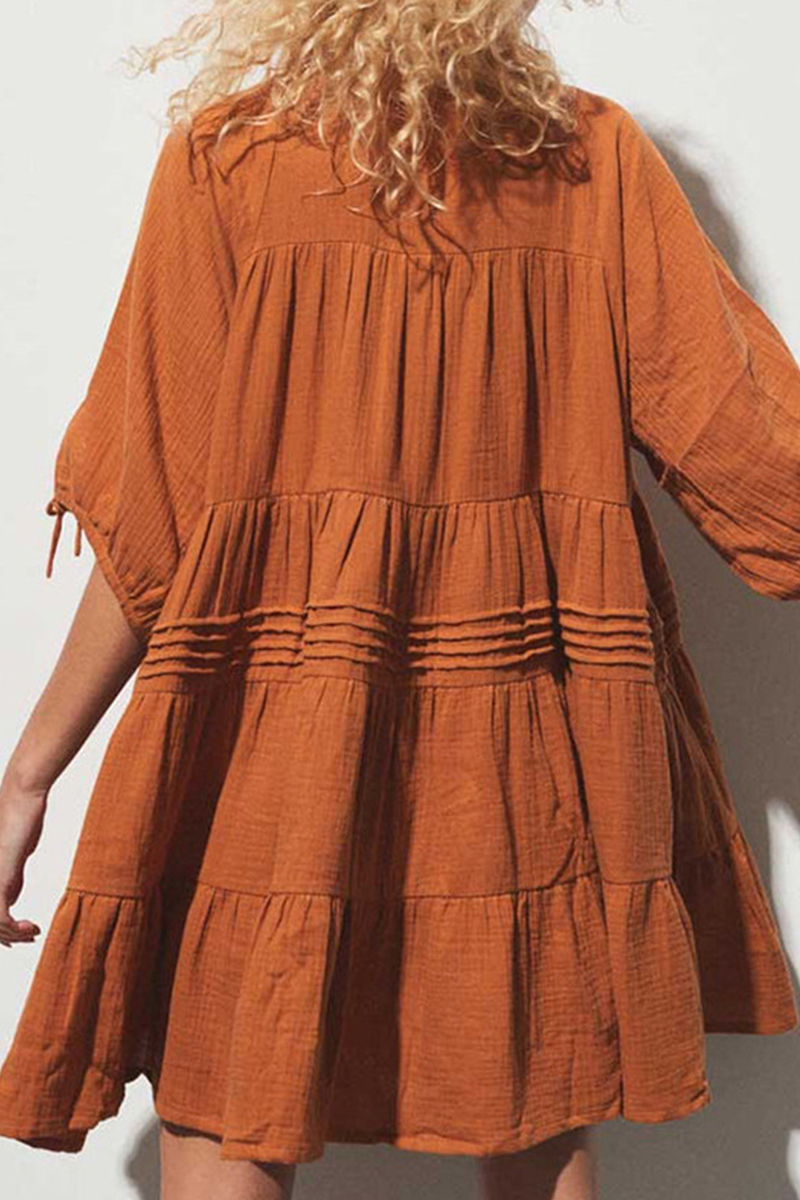 Draw String V Neck Cake Skirt Dresses
