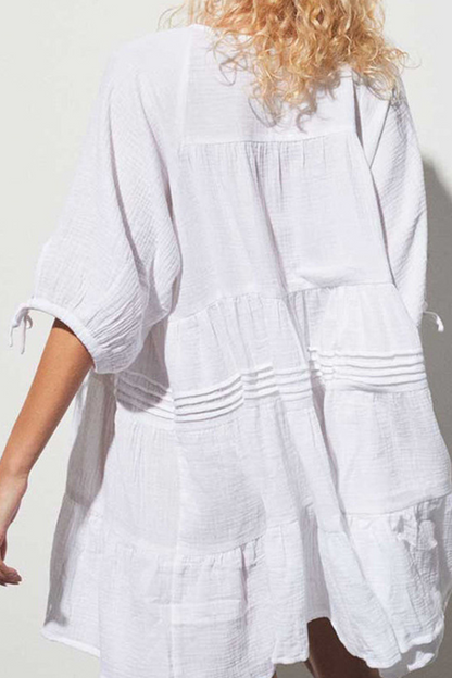 Draw String V Neck Cake Skirt Dresses