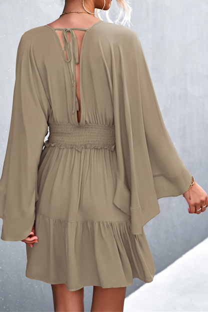 Patchwork V Neck Waist Skirt Dresses(3 Colors)