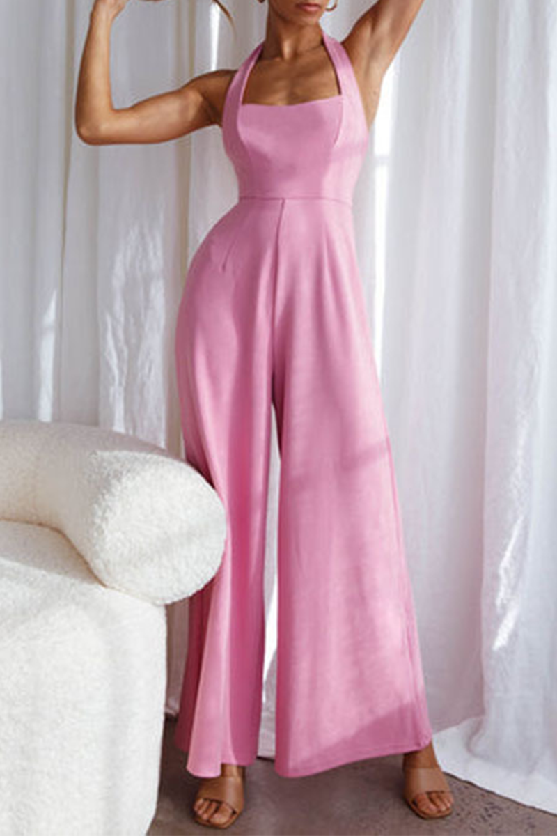 Patchwork Halter Loose Jumpsuits