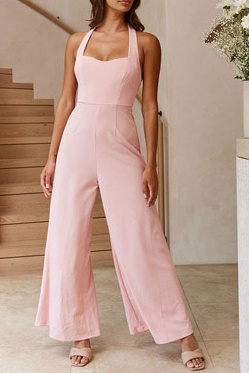 Patchwork Halter Loose Jumpsuits