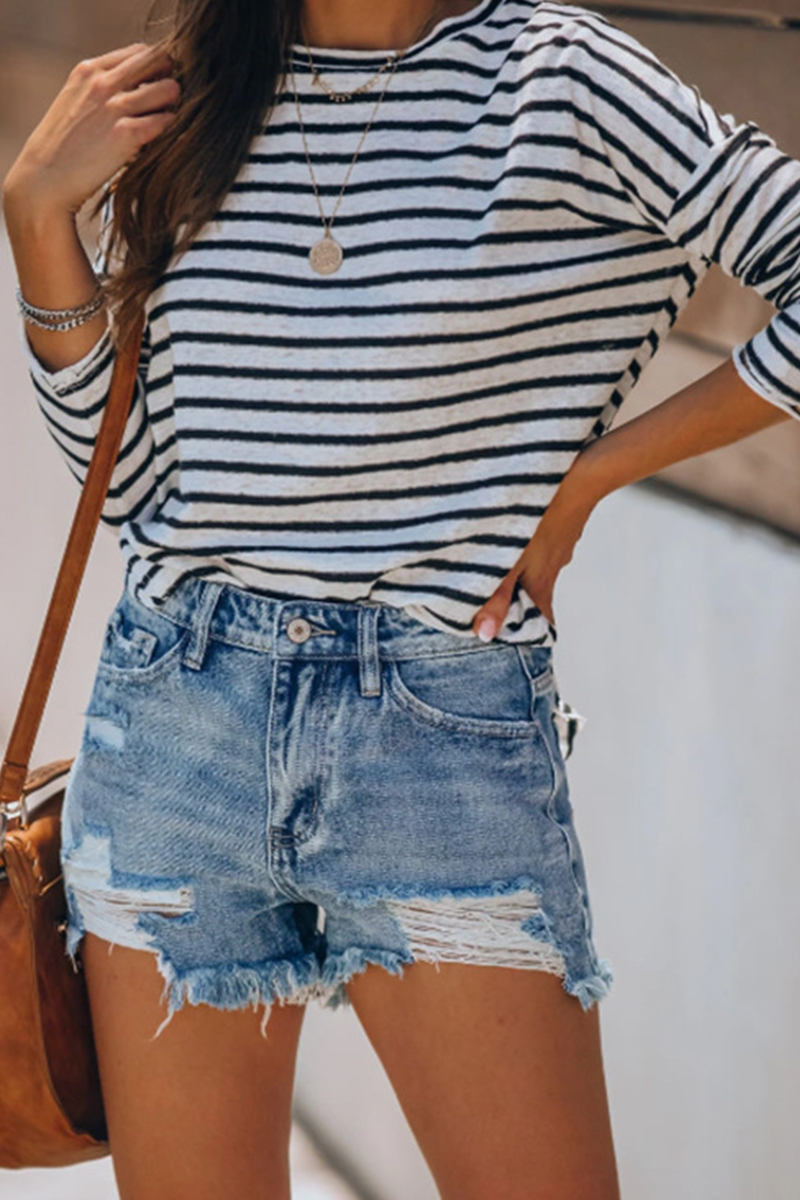 Split Joint Mid Waist Skinny Denim Shorts