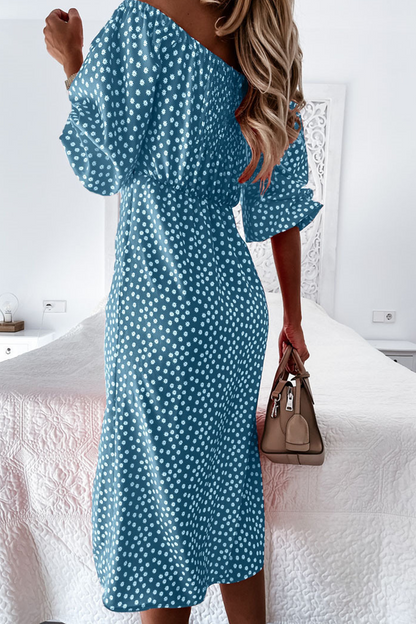 Print Split Joint Off the Shoulder Waist Skirt Dresses