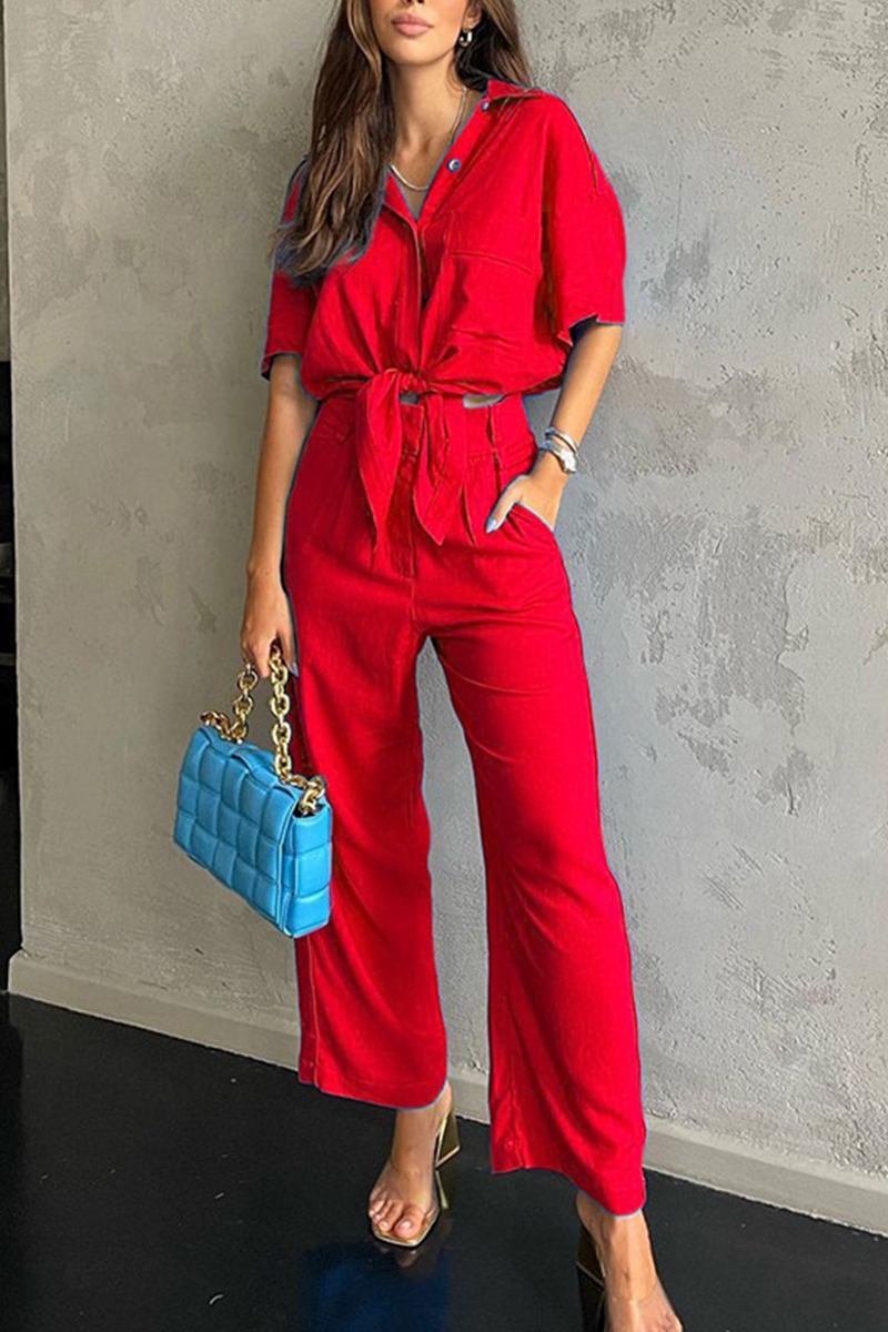 Patchwork Turndown Collar Short Sleeve Two Pieces