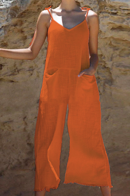Split Joint Spaghetti Strap Straight Jumpsuits(3 Colors)
