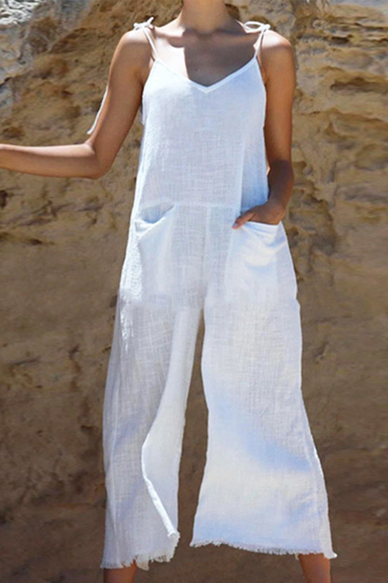 Split Joint Spaghetti Strap Straight Jumpsuits(3 Colors)