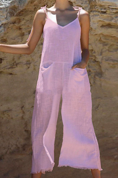 Split Joint Spaghetti Strap Straight Jumpsuits(3 Colors)