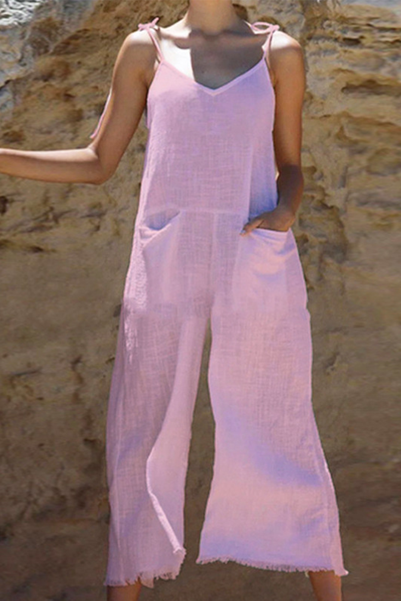 Patchwork Spaghetti Strap Straight Jumpsuits(3 Colors)
