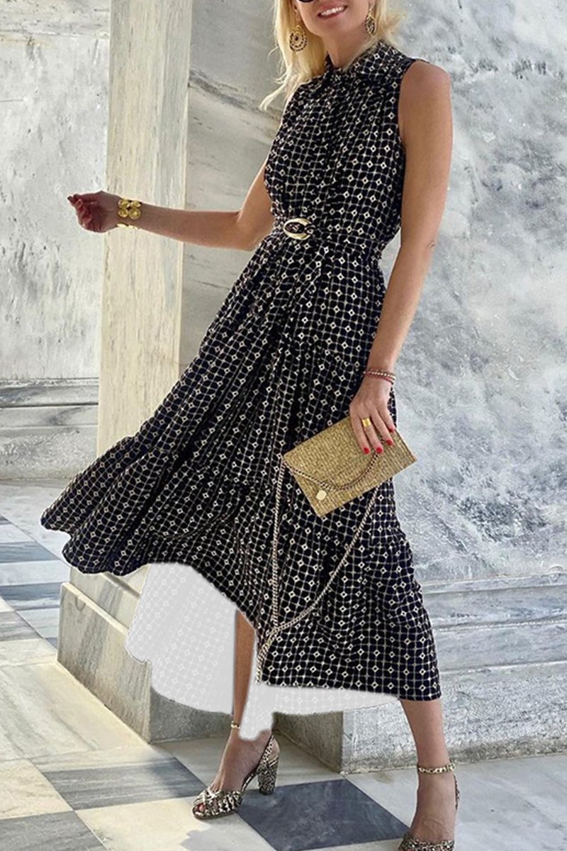 Print Patchwork Half a Turtleneck Cake Skirt Dresses