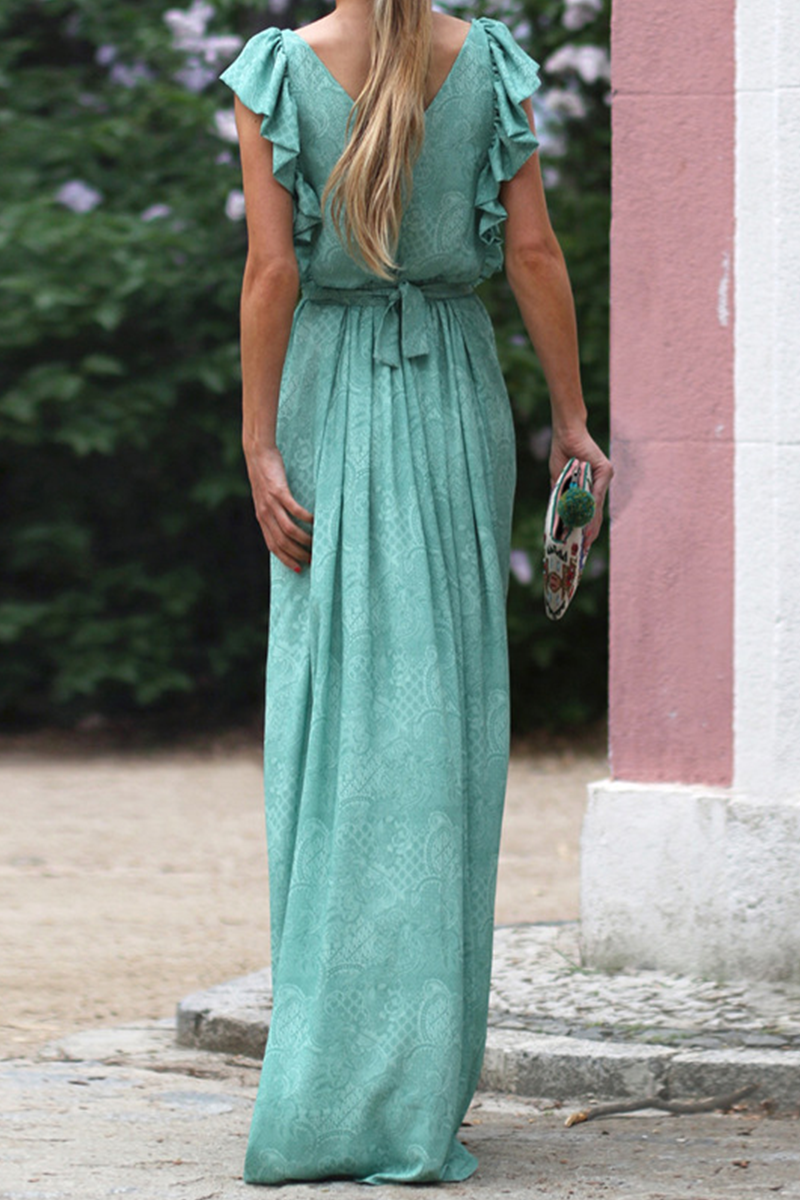 Flounce V Neck Waist Skirt Dresses