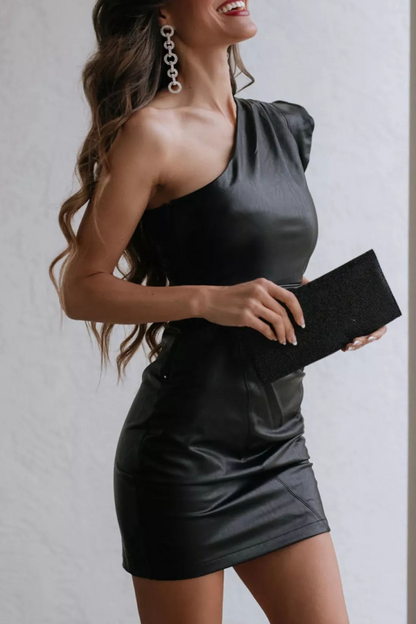 Patchwork One Shoulder Pencil Skirt Dresses