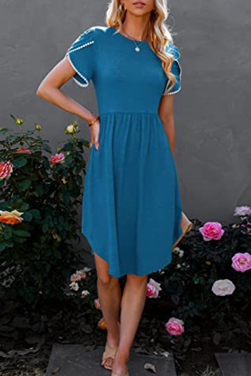 Split Joint O Neck Waist Skirt Dresses(5 Colors)
