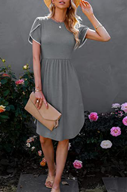 Split Joint O Neck Waist Skirt Dresses(5 Colors)