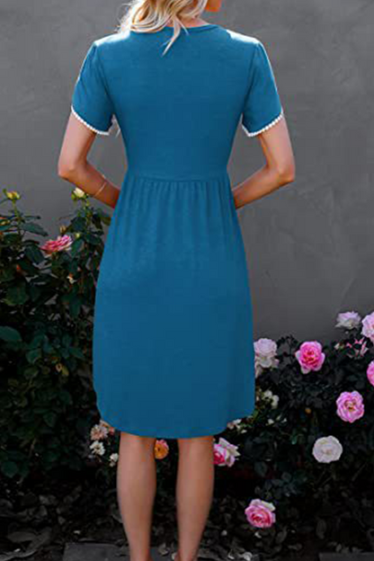 Split Joint O Neck Waist Skirt Dresses(5 Colors)