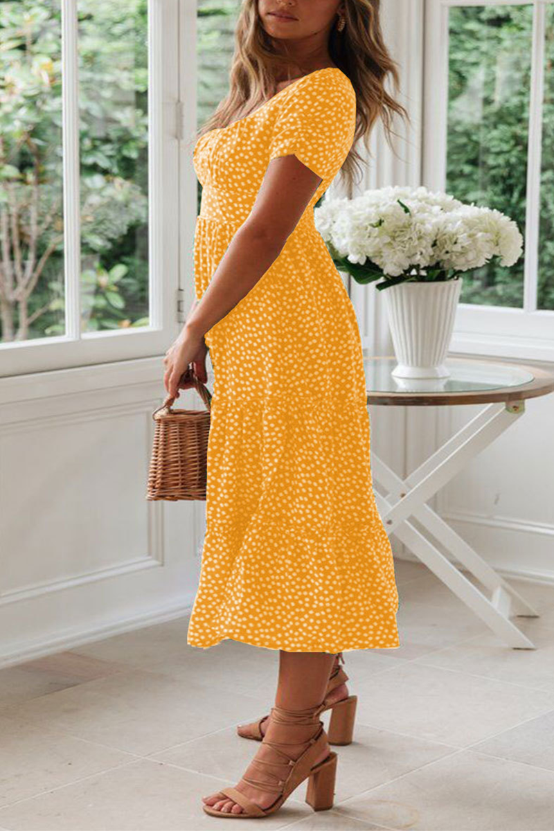 Dot Patchwork Square Collar Cake Skirt Dresses(8 Colors)