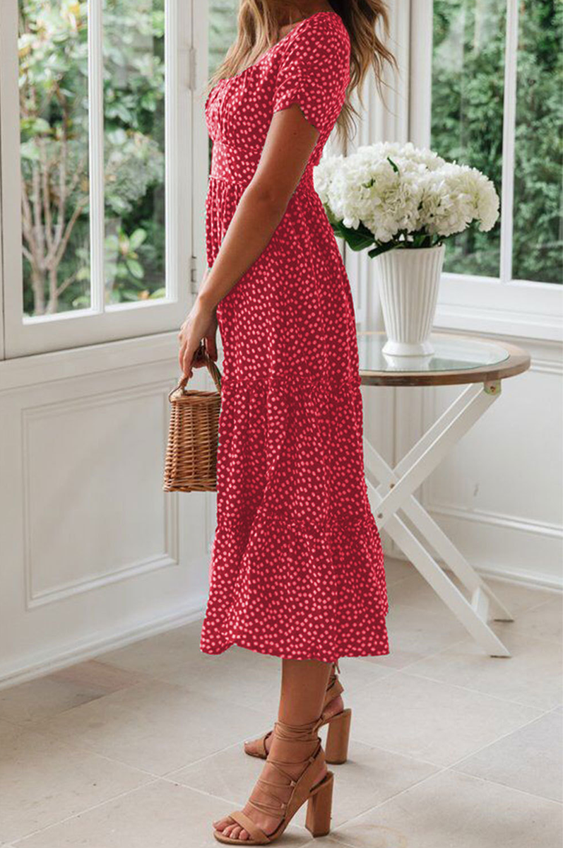 Dot Patchwork Square Collar Cake Skirt Dresses(8 Colors)
