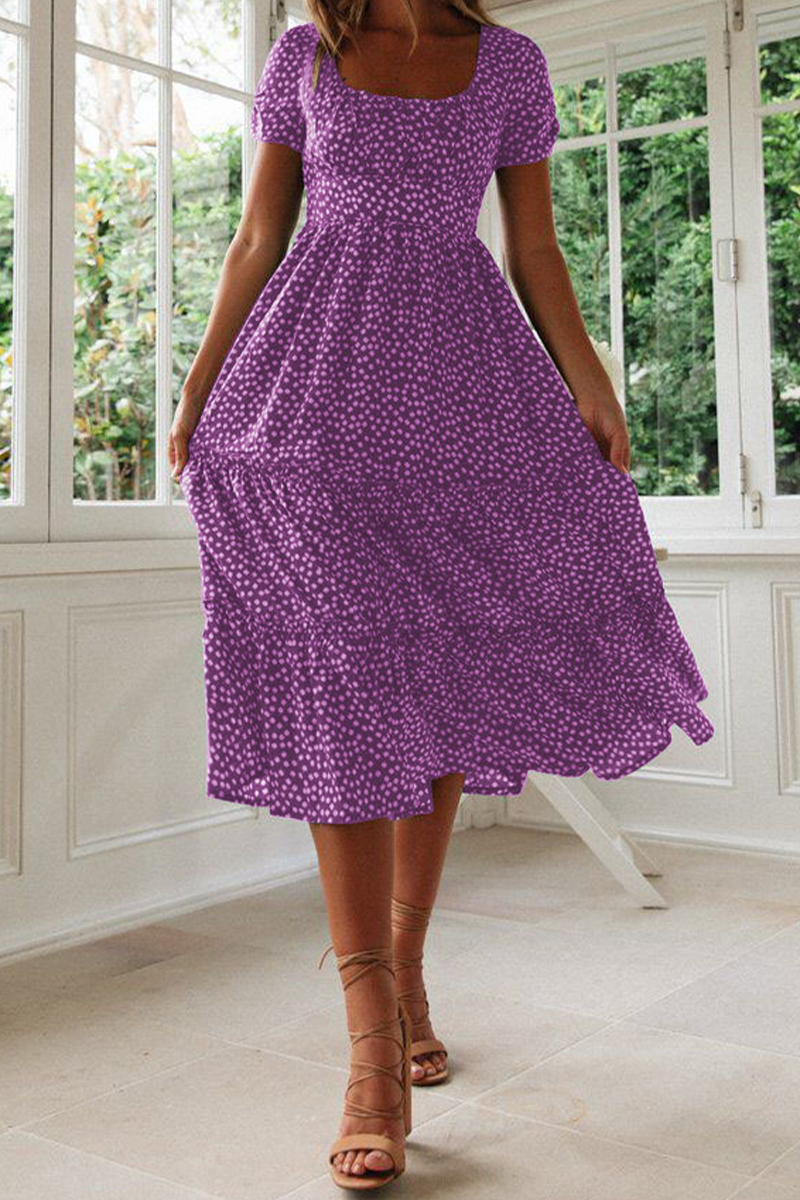 Dot Patchwork Square Collar Cake Skirt Dresses(8 Colors)