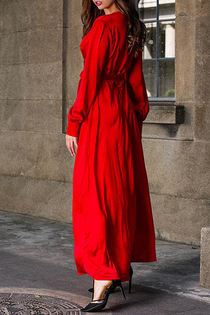 Slit V Neck Waist Skirt Dresses(3 Colors)